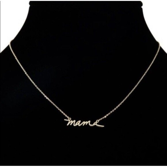 “MAMA” Brass Pendant Necklace, Gold, 16” + 3” Ext - Picture 2 of 6